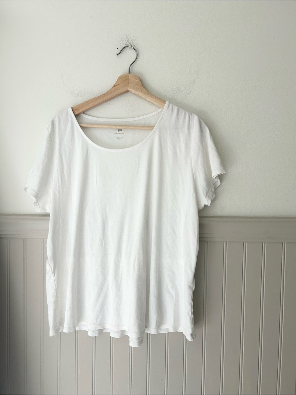 J. Jill Large White Pima Cotton Shirred Back Tee Scoop Neck Short Sleeve Top